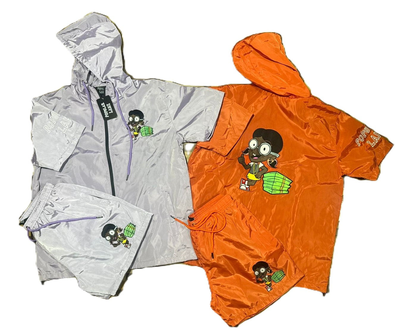 Women's Popular Lame Short Sleeved Windbreaker Shorts Set