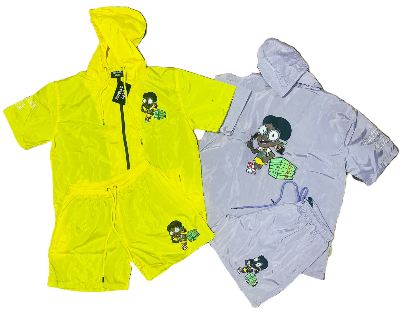 Women's Popular Lame Short Sleeved Windbreaker Shorts Set