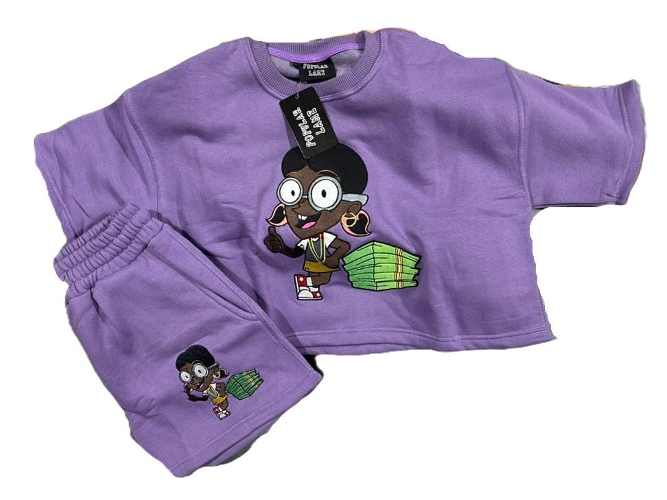 Women's Popular Lame Crop Top Fleece Shorts Set